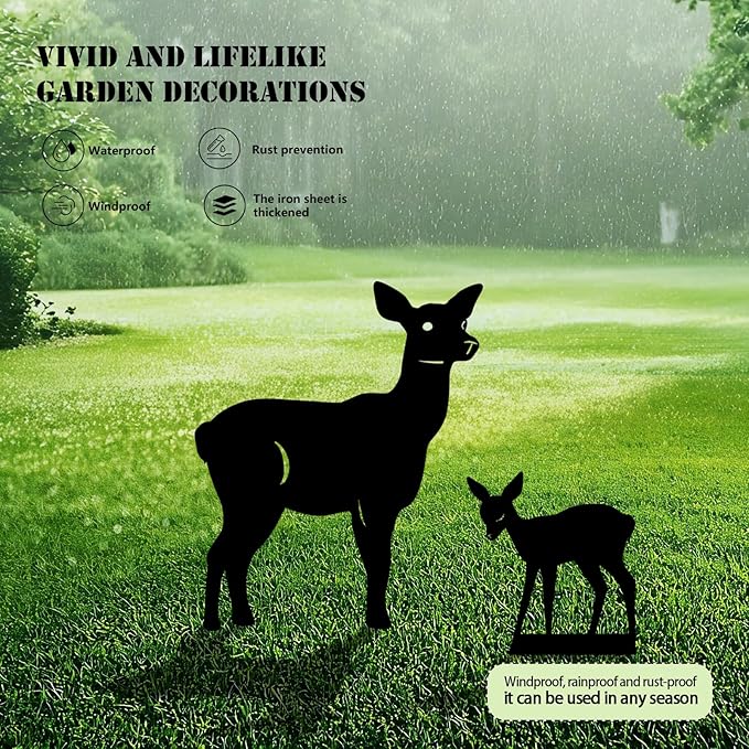 3 Pack Deer Metal Garden Decorative Stakes, Weather Proof Silhouette Statues for Yard, Patio,Outdoor Decor for Deer Lovers and Pet Owners-Ruum Studio Home