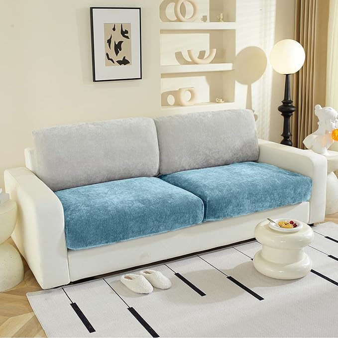 Couch Cushion Covers Individual Large Super Stretch Chenille (Softer Version) Sofa Cushion Covers, Couch Seat Covers Couch Slipcovers Furniture Protector (2PC, Blue)-Ruum Studio Home