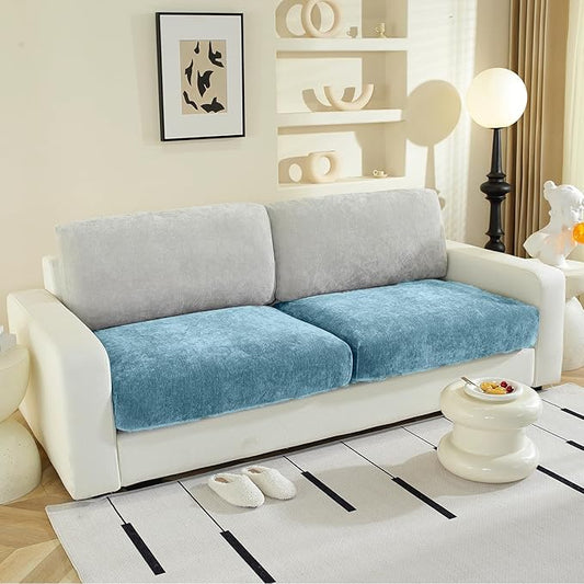 Couch Cushion Covers Individual Large Super Stretch Chenille (Softer Version) Sofa Cushion Covers, Couch Seat Covers Couch Slipcovers Furniture Protector (2PC, Blue)-Ruum Studio Home