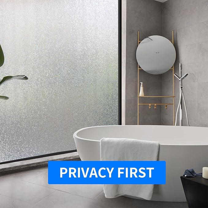 Window Film Privacy Day and Night with Installation Tools, Static Cling Glass Film Ideal for Home Shower Office Glass Door (Flash Diamond, 23.6 x 196.9 Inch)