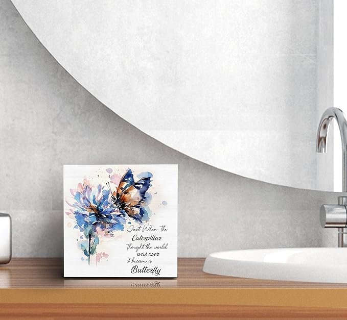 SRADMO Inspirational Desk Signs, Inspirational Butterfly Wood Box Sign Desk Decor, Motivational Desk Decor, Encouragement Theme Wooden Block Box Sign Decoration for Home Office Shelf Table Decor-Ruum Studio Home