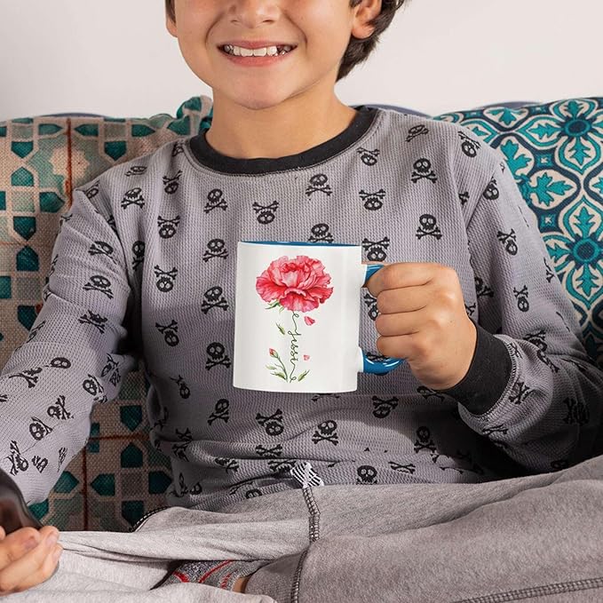 Personalized Floral Carnation Mug, Customized Name On Flower Coffee Cup, Unique Ceramic Tea Mug 11oz Or 15oz, Custom Carnation Flower Accent Cup, Gift For Daughter Mother-Ruum Studio Home