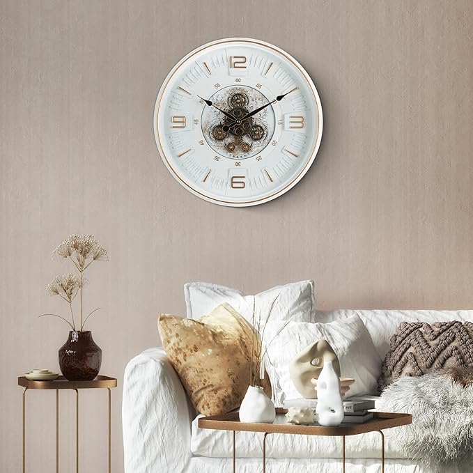 Maxstar Large Vintage Moving Gear Wall Clock, 20''Battery Operated Industrial Steampunk Metal Decor for Living Room, Office,Fireplace, Farmhouse(Arabic Number-Platinum Coating)-Ruum Studio Home