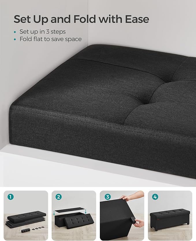 SONGMICS Storage Ottoman Bench, Foldable Foot Rest with Legs, 15 x 43 x 15.7 Inches, End of Bed Bench, Storage Chest, Load up to 660 lb, for Living Room, Bedroom, Entryway, Ink Black ULSF018B01-Ruum Studio Home