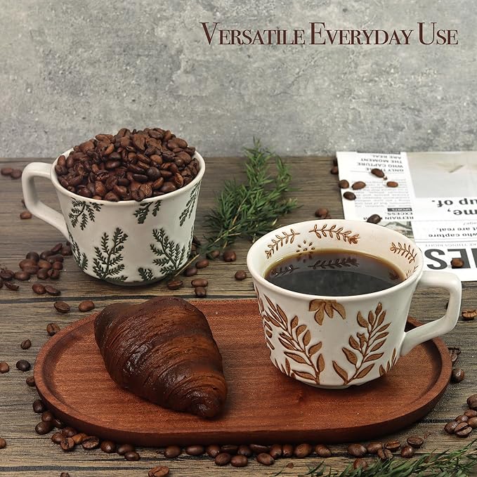 Ceramic Coffee Mug, 12 oz Novelty Unique Teacup with Large Handle, Stoneware Cup for Tea Mocha Latte Cappuccino Espresso (Ivy)-Ruum Studio Home