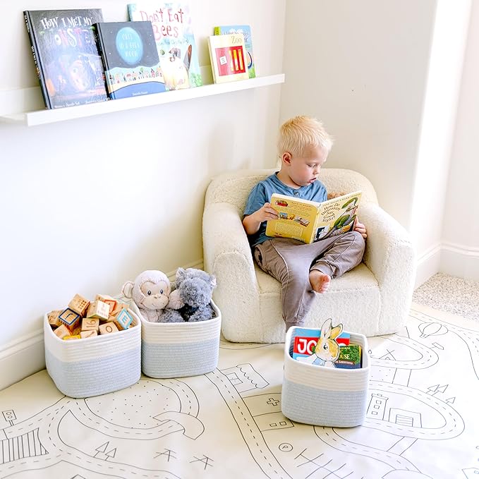 NaturalCozy Storage Cubes 9”x9”x7”Cotton Rope Woven Baskets for Organizing 3-Pack | 9 Inch Cube Storage Bin | Small Basket for Shelf Nursery, Pantry, Decorative Plant, Bathroom Closet, Toy Gift-Ruum Studio Home