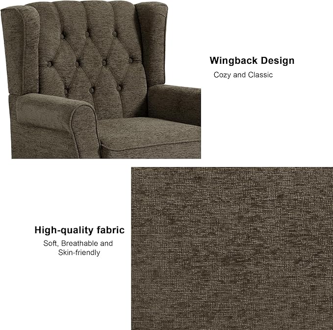 Accent Chair, Upholstered Armchair with Button Tufted High Back & Solid Wood Legs, Comfy Wingback Reading Single Sofa Chair for Small Spaces, Living Room, Bedroom (Taupe, Set of 1)-Ruum Studio Home
