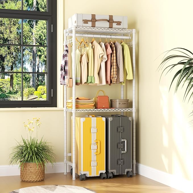 Over Washer and Dryer Shelves,2 Tier Adjustable Height Wire Shelving Laundry Room Storage Organization Clothes Drying Rack with Hanger Rod&Hooks,Space Saving Organizers Shelf,White-Ruum Studio Home