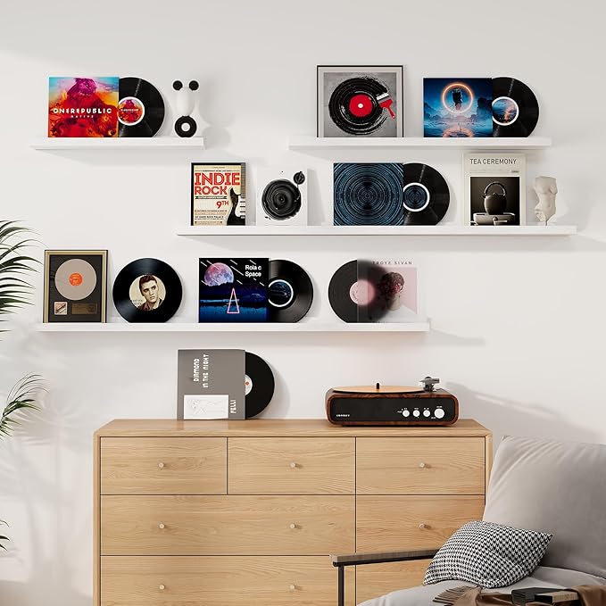 Floating Picture Ledge Shelves 72 Inch Solid Oak Wood Set of 2, Rustic Wall Storage Shelves with Lip, Kids Bookshelf, Photo & Picture Ledge Shelves for Bedroom, Living Room, Kitchen-Ruum Studio Home