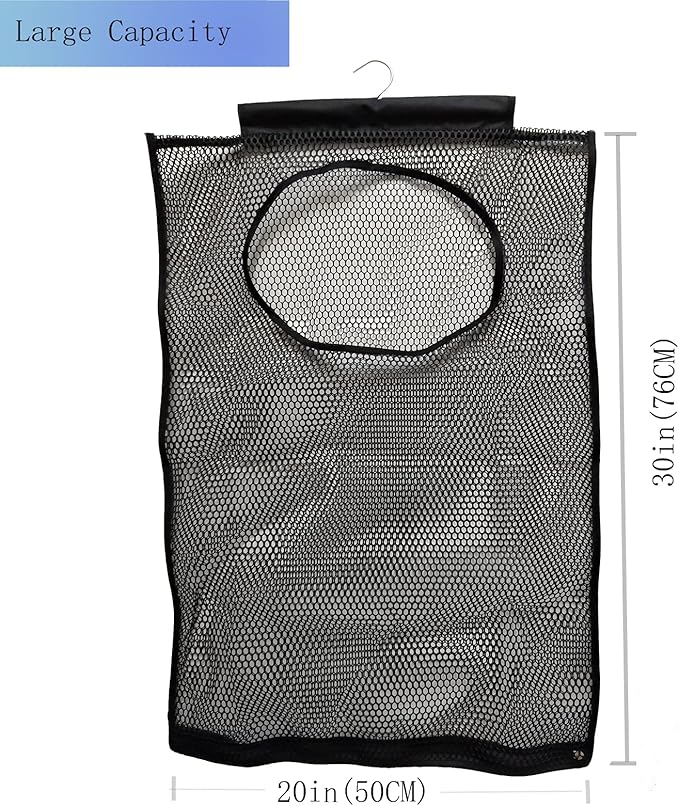 Hanging Mesh Laundry Hamper (30in*20in*2in) Large Dirty Clothes Bag, Can Be Used Behind The Door & Closet & Caravan& Bathroom (Black)-Ruum Studio Home