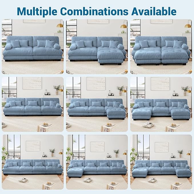 Modular Sectional Sofa, Comfy Cloud Couch Oversized Loveseat with Ottoman, Sectional Couches for Living Room, Modern Chenille U Shaped Couch, Sleeper Deep Seat Sofa with Throw Pillows, Blue-Ruum Studio Home