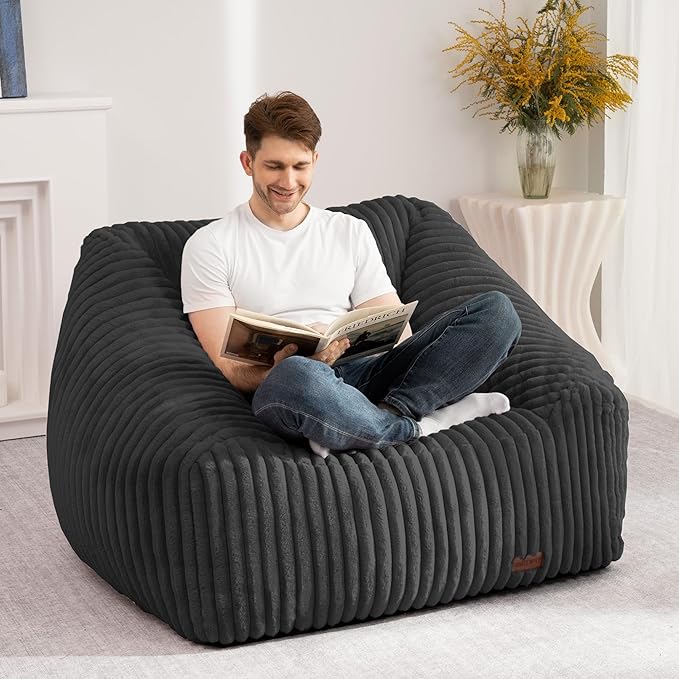 HABUTWAY Bean Bag Chair, Giant Bean Bag Chairs for Adults and Kids, Bean Bag Sofa, Lazy Floor Sofa, Faux Fur Beanbag Chair with Armrests for Living Room Bedroom (Black)-Ruum Studio Home