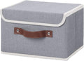 ANMINY Storage Bin with Lid Storage Boxes with PU Leather Handles PP Plastic Board Decorative Foldable Lidded Cotton Linen Fabric Home Cubes Baskets Closet Organizer Container - Gray, Small Size-Ruum Studio Home