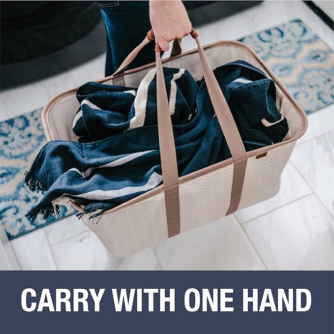 CleverMade Collapsible Laundry Tote - LUXE Mocha 2-Pack 50L - Foldable Storage Organization Container for Clothes Laundry Room Storage Solution-Ruum Studio Home