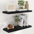 Fun Memories Black Floating Shelves 32 Inch Long, 9 Inch Deep Floating Bookshelf Wall Mounted, Farmhouse Wood Shelves White for Bathroom, Living Room, Bedroom, Home Decor Deep Shelf for Wall Set of 2-Ruum Studio Home
