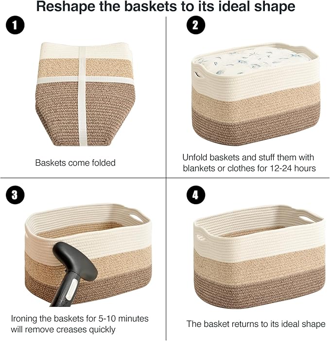 Large Storage Baskets for Organizing Shelves, Woven Cotton Rope Bins for Baby Nursery Organization, Book Toy Towel Organizer, 17"x13"x9.5", 3 Packs, Gradient Brown-Ruum Studio Home
