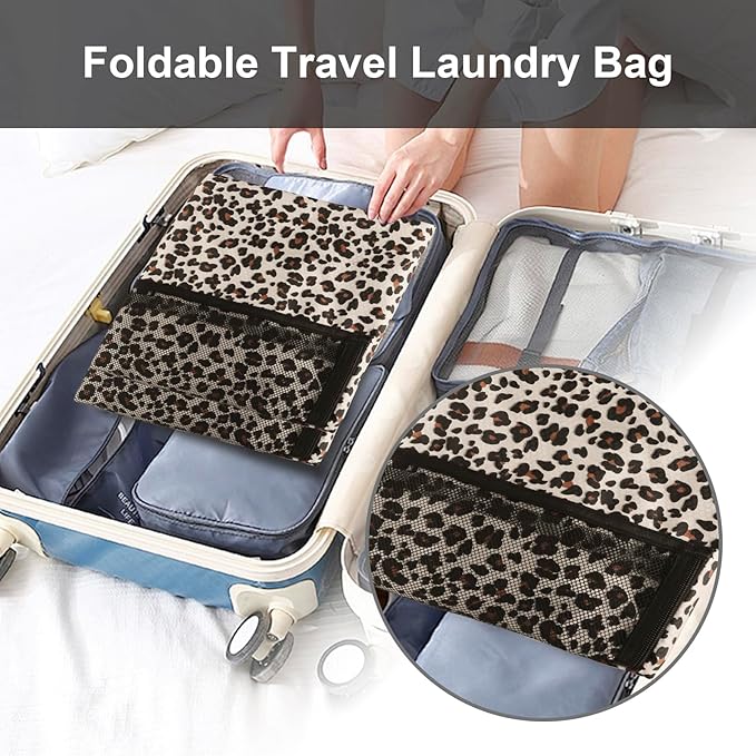 Laundry Bag Backpack Durable Laundry Bag with Shoulder Straps and Mesh Pockets Portable Laundry Dirty Clothes Hamper Bag for College Dorm (Leopard Print)-Ruum Studio Home