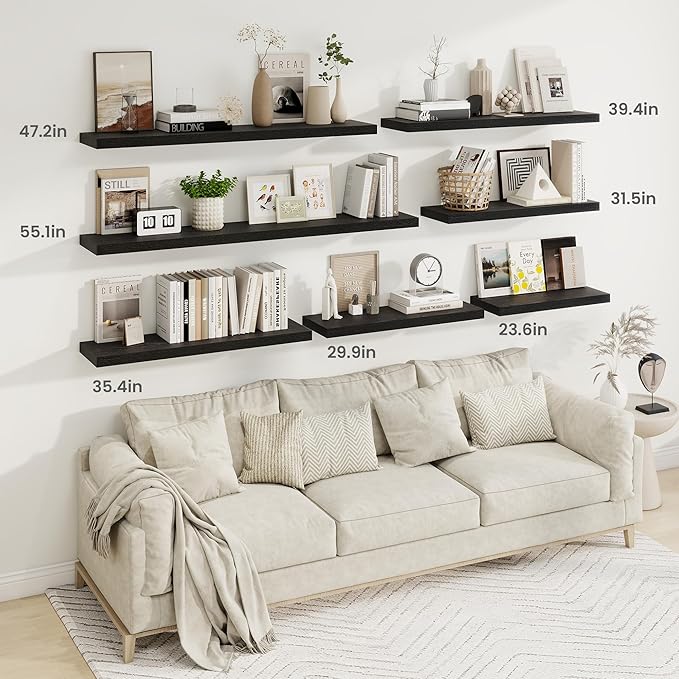 Fun Memories 40" Rustic Wood Floating Shelves with Invisible Brackets for Storage & Decor, Deep Wall Mounted Shelves for Bathroom, Kitchen, Living Room (Black, Set of 2)-Ruum Studio Home