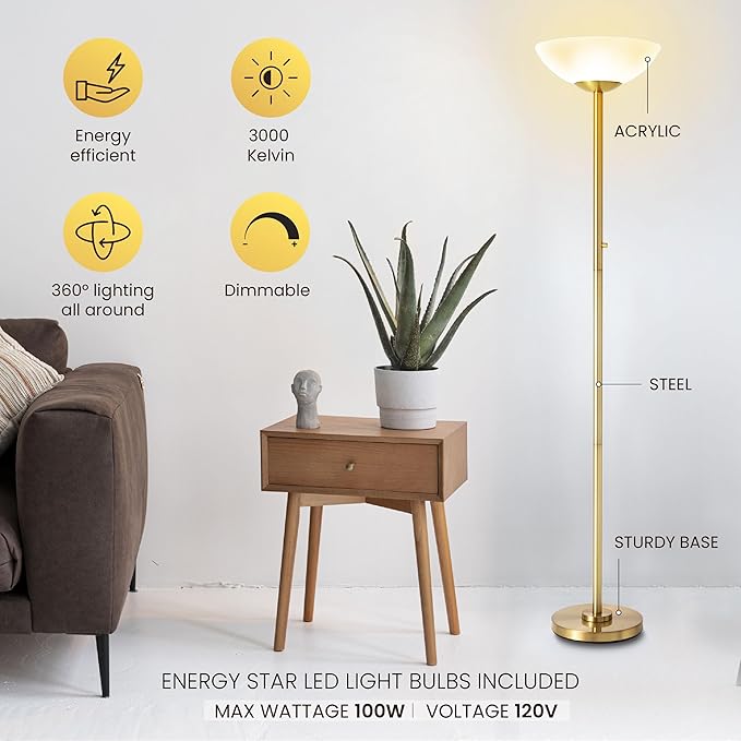Super Bright Floor Lamp 8000LUMEN - DIMMABLE 30K Energy-Efficient Standing Lamp with Cement Base, for Living Room and Bedroom - Matte Finish, Modern and Elegant Design (White)-Ruum Studio Home