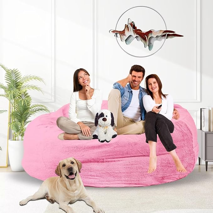 Bean Bag Chair for Adults 5FT,Soft Removable Cover for Teens/Girls Bedroom,Fluffy Giant Round Floor Beanbag Lounger Chairs (No Filler,Pink)-Ruum Studio Home