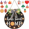 Interchangeable Welcome Sign for Front Door with 14 Changeable Icons, Farmhouse Front Porch Decor Rustic Wooden Wall Sign with 12 LED Lights, Outdoor Seasonal Welcome Home Decorations (Black1)-Ruum Studio Home