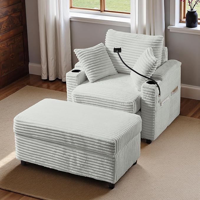 Accent Chair with Storage Ottoman Upholstered Living Room Chairs for Reading Chair with Chaise Lounge Chairs Indoor, Comfortable Armchair for Bedroom-Ruum Studio Home