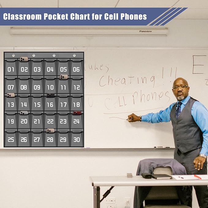 Loghot Classroom Accessories Closet Pocket Chart for Cell Phones Holder Wall Door Hanging Organizer (30 Pockets Gray)-Ruum Studio Home