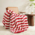 Amélie Home Chunky Knit Blanket Throw, Thick Soft Yarn Chunky Throw 50x60, Handmade Chenille Cable Knitted Crochet Throw Blanket, Warm Rope Knot Blanket for Couch Bed Sofa, Red White Stripe-Ruum Studio Home