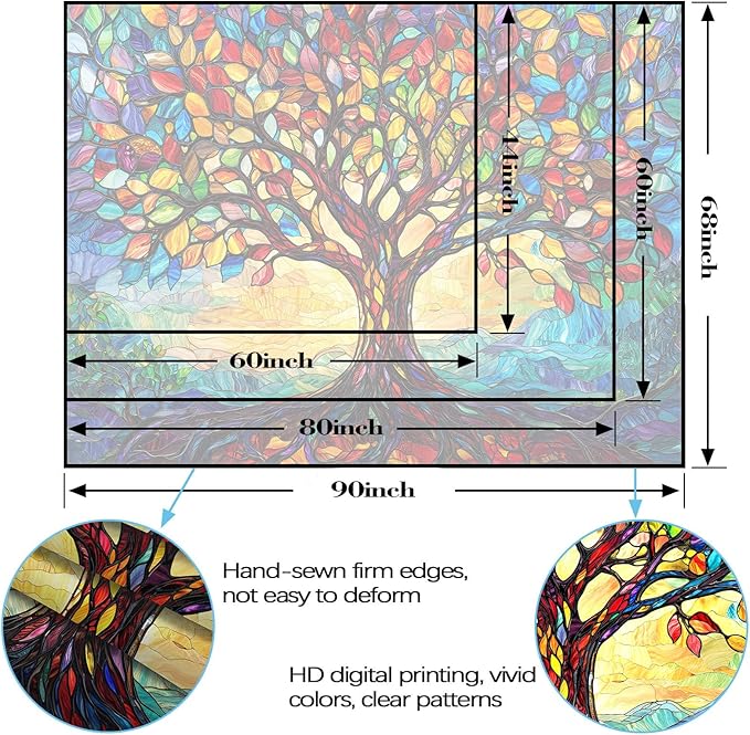 Lunerfex Tree of Life Tapestry Stained Glass Tapestry Wall Decor Tapestries for Bedroom Art Tapestries Wall Hanging for Bedroom Living Room Glass-Tree-01 70"x90"-Ruum Studio Home