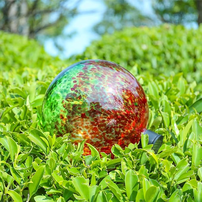 VCUTEKA Gazing Ball, Glass Gazing Balls Sphere for Garden Lawn Outdoor Ornament Yard Decorative, Red Swirl, 10"-Ruum Studio Home