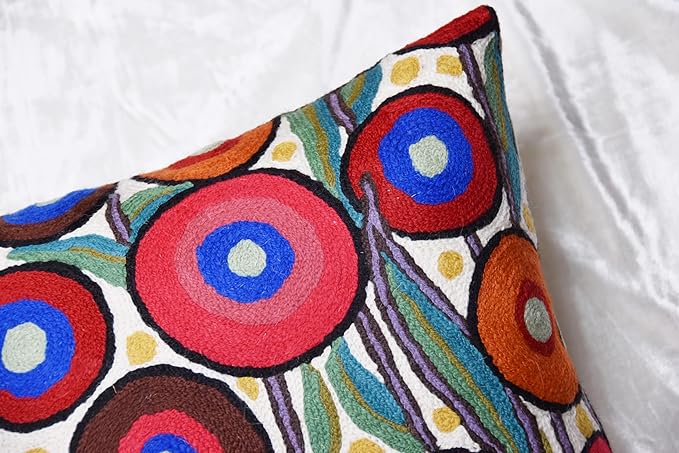 Cream Lumbar Poppy Floral Pillow Cover Red Poppies Flower Pillows White Farmhouse Chair Cushion Floral Cream Hand Embroidered Size 14x20-Ruum Studio Home