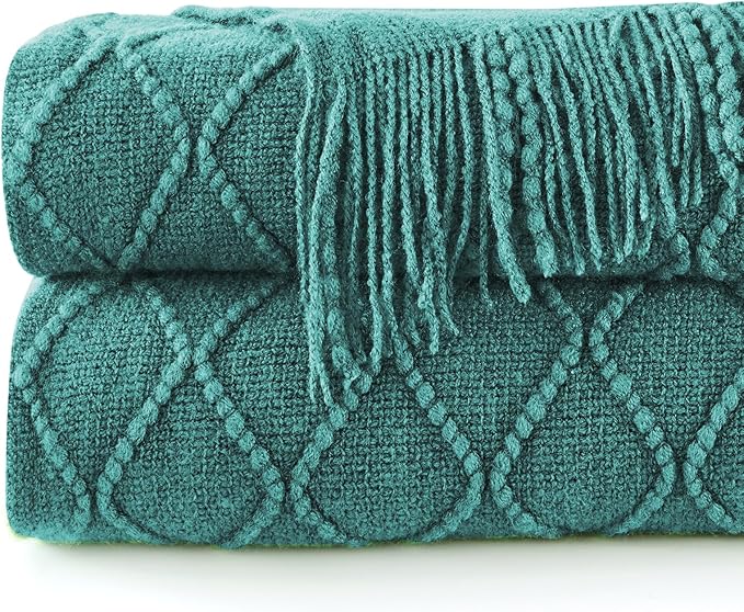 inhand Knitted Throw Blankets for Couch and Bed, Soft Cozy Knit Blanket with Tassel, Blue Lightweight Decorative Blankets and Throws, Farmhouse Warm Woven Blanket for Men and Women, 60"x80"-Ruum Studio Home