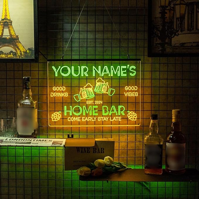 Personalized Bar Signs with Your Name for home wall light up with personalized pub name, man cave accessories, beer themed neon customizable lighted sign-Ruum Studio Home