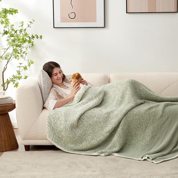 Snuggle Sac Sage Green Throw Blanket for Couch, Reversible Super Soft Warm Blankets Cozy Knit Blanket Fuzzy Plush Lightweight Throws for Sofa, Bed, Picnic, Ombre Sage Green, 50 x 60 inches-Ruum Studio Home