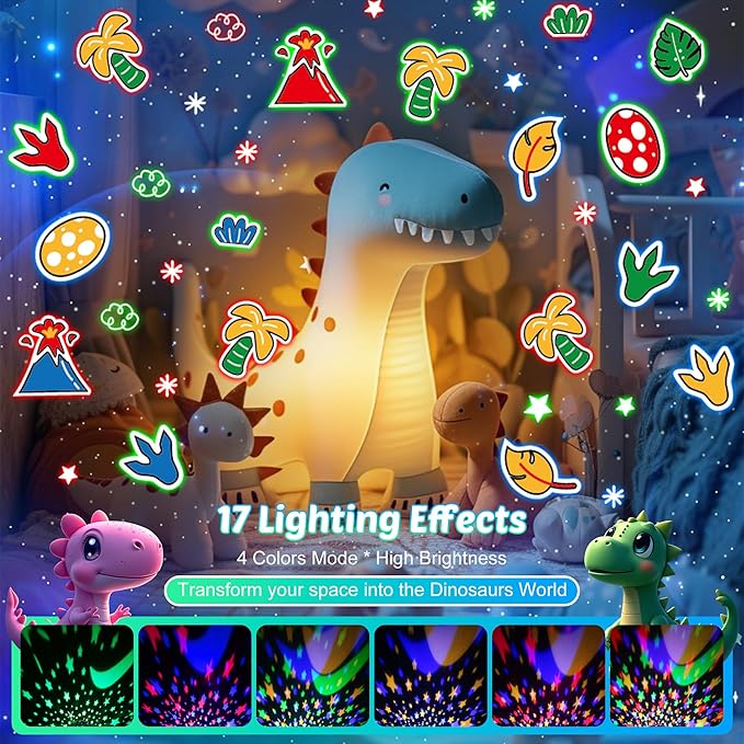 Dinosaur Night Light Projector for Kids Green Dino Toys for Boys, Star Night Lights with Music and Timer, 17 Mode Color Changing Lamp with Remote, Christmas Birthday Gift for Baby Girl Boy-Ruum Studio Home