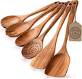 Boxiki Kitchen Luxury Teak Wood Utensil Set - Elegant 6-Piece Cooking Ensemble Including Spoons, Server, Scraper & Spatula - Expertly Crafted for Culinary Excellence-Ruum Studio Home
