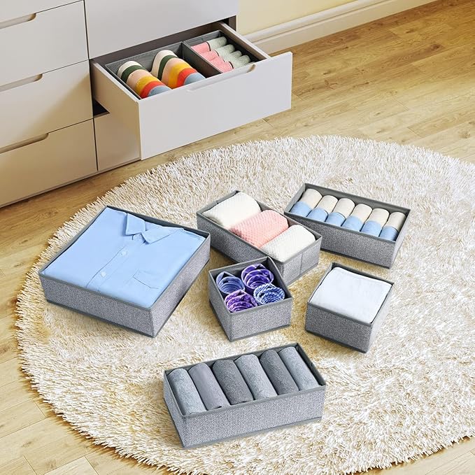 DIMJ Drawer Organizer Clothes 15 Pack - Foldable Baby Organizers and Storage & Dresser Organizer for Bedroom, Closet - Nursery Organization Dresser Dividers for underwear Sock Bra Belt Tie, Gray-Ruum Studio Home
