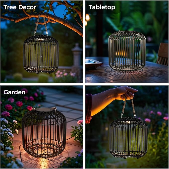 Solar Yard 1-Pack Outdoor Solar Lamp, Water-Resistant Lights for Outside Hanging Lantern Table Lamp Lights Decoration for Garden, Yard, Patio, Porch, Trees, Pathway, Black-Ruum Studio Home