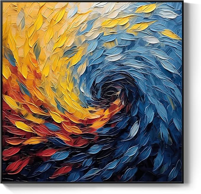 Framed Blue Modern Abstract Wall Art, Minimalist Large Canvas Paintings Artwork for Walls, Blue Yellow Art Prints Pictures for Living Room, Hallway, Bedroom, Office, Bathroom Wall Decor -24x24 Inch-Ruum Studio Home