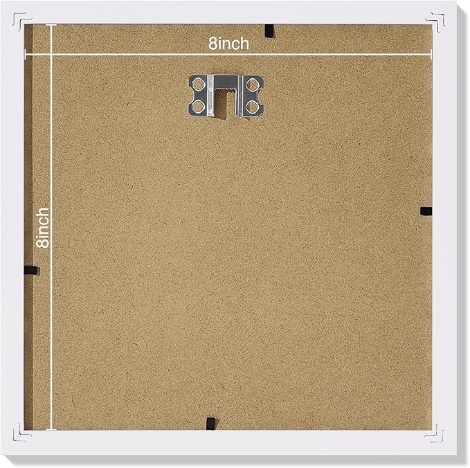 Vittanly 8x8 Picture Frames Set of 9, Shatter Resistant Plexiglass, Display 4x4 Pictures with Mat or 8x8 without Mat, Photo Frames for Wall Mount, Engineered Wood, White-Ruum Studio Home