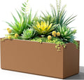 FENCY Large Metal Planter, Large Rectangular Planters for Outdoor Plants, Tall Outdoor Planters for Porch Patio, 38" L x 15" W x 16.3" H Brown Metal Planter with Drainage Hole-Ruum Studio Home