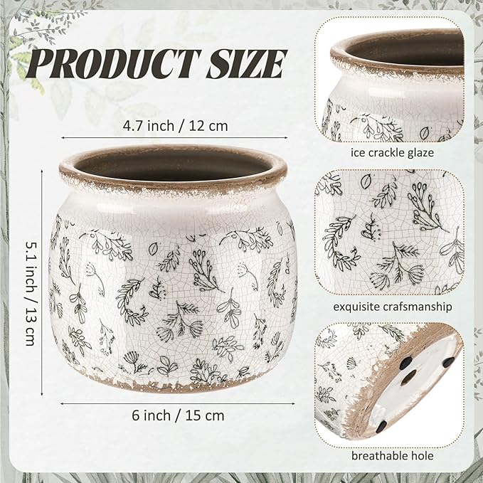 Vintage Planter Large Ceramic Plants Pot Green Leaves Crack Cottage Scroll Vase Flower Vase Pot Indoor Plants Home Kitchen Decor Farmhouse Antique Decorative Gift-Ruum Studio Home
