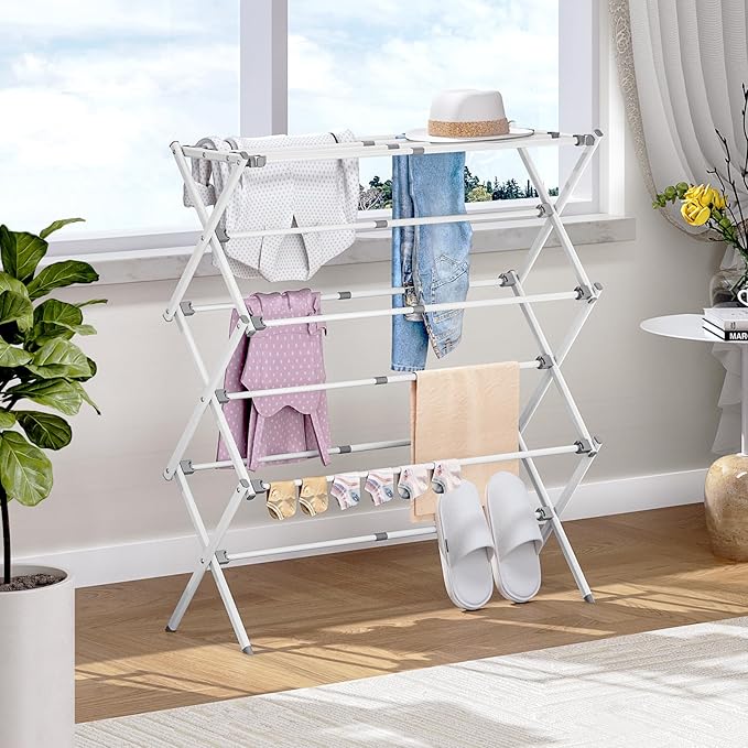 APEXCHASER Drying Rack Clothing, Clothes Drying Rack Foldable, Laundry Drying Rack Expandable, Small Clothe Hanger for Baby Clothes Towels Bibs, Socks, Clothes Airer for Indoor & Outdoor Use, White-Ruum Studio Home