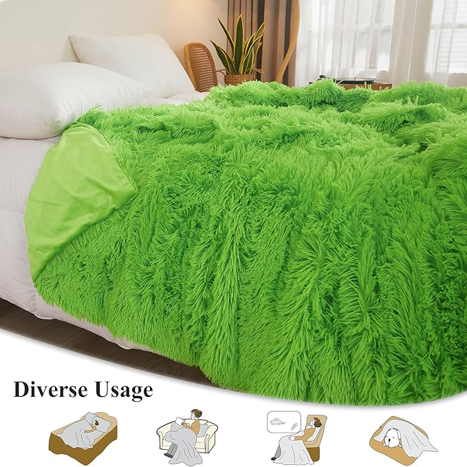 XeGe Luxury Faux Fur Throw, Green Soft 50x60 Fluffy Blanket, Shaggy Plush Decorative Couch Throw, Cute Furry Fuzzy Bed Office Lap Blanket for Bedroom Living Room, Lime Green-Ruum Studio Home