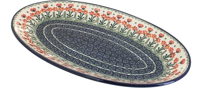 Blue Rose Polish Pottery Peach Posy Oval Platter-Ruum Studio Home