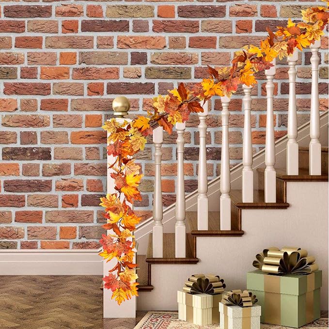 Lvydec 2 Pack Maple Leaves Fall Garland Clearance - 5.8ft/Strand Artificial Fall Foliage Garland Colorful Autumn Decoration for Home Wedding Party Thanksgiving-Ruum Studio Home