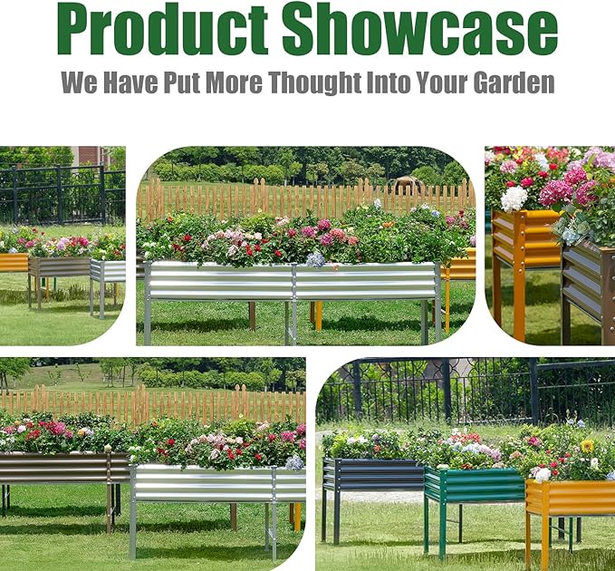 Land Guard Galvanized Raised Garden Bed with Legs, 96×24×32in Raised Garden Beds Outdoor with Drainage Holes, Planter Boxes Outdoor for Backyard, Patio, Balcony, 800lb Capacity, Green-Ruum Studio Home
