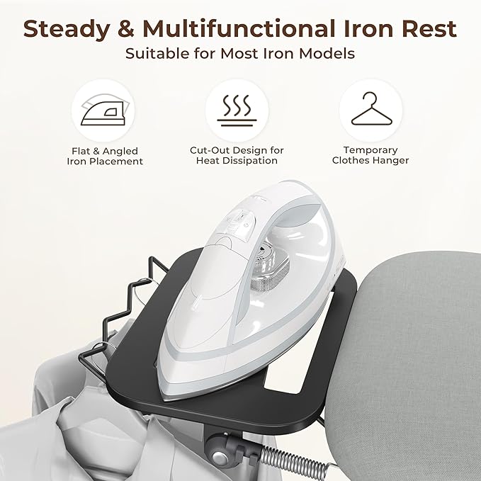 Yaheetech Ironing Board, Compact Iron Board with Cord Holder, Steam Iron Rest and Bottom Storage Tray, 9 Adjustable Heights & 3 Layer Cover, Folding Heavy Duty Ironing Board 52X14, Gray-Ruum Studio Home