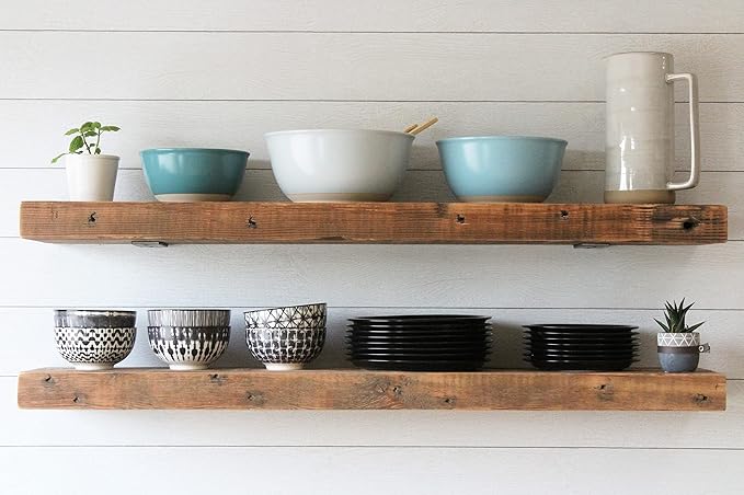Urban Legacy Reclaimed Barn Joist Deep Floating Shelves | Deep Shelves with Low Profile Shelf Bracket with High Weight Capacity, Set of 2 (36" x 11" x 2.5", Natural)-Ruum Studio Home