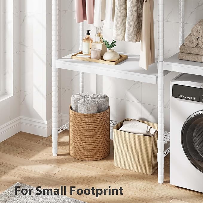 Double Row Over Washer and Dryer Storage Shelves, Laundry Room Organization and Storage, Heavy Duty Laundry Room Shelves, with Adjustable Height, 5-Tier-Ruum Studio Home